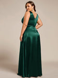 Plus Size A-Line V-Neck Satin Empire-Waist Bridesmaid Dress with Pockets