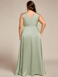 Plus Size A-Line V-Neck Satin Empire-Waist Bridesmaid Dress with Pockets