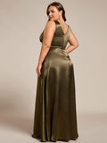 Plus Size A-Line V-Neck Satin Empire-Waist Bridesmaid Dress with Pockets