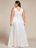 Plus Size A-Line V-Neck Satin Empire-Waist Bridesmaid Dress with Pockets