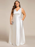 Plus Size A-Line V-Neck Satin Empire-Waist Bridesmaid Dress with Pockets