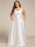 Plus Size A-Line V-Neck Satin Empire-Waist Bridesmaid Dress with Pockets