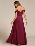 A-Line Spaghetti Strap Empire-Waist V-Neck Pleated Long Bridesmaid Dress