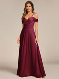 A-Line Spaghetti Strap Empire-Waist V-Neck Pleated Long Bridesmaid Dress