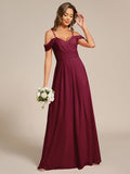 A-Line Spaghetti Strap Empire-Waist V-Neck Pleated Long Bridesmaid Dress