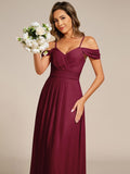 A-Line Spaghetti Strap Empire-Waist V-Neck Pleated Long Bridesmaid Dress