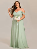 A-Line Spaghetti Strap Empire-Waist V-Neck Pleated Long Bridesmaid Dress