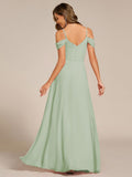 A-Line Spaghetti Strap Empire-Waist V-Neck Pleated Long Bridesmaid Dress
