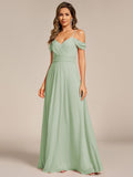 A-Line Spaghetti Strap Empire-Waist V-Neck Pleated Long Bridesmaid Dress