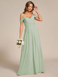 A-Line Spaghetti Strap Empire-Waist V-Neck Pleated Long Bridesmaid Dress