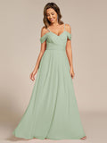 A-Line Spaghetti Strap Empire-Waist V-Neck Pleated Long Bridesmaid Dress
