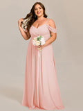 A-Line Spaghetti Strap Empire-Waist V-Neck Pleated Long Bridesmaid Dress