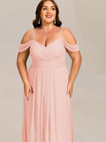 A-Line Spaghetti Strap Empire-Waist V-Neck Pleated Long Bridesmaid Dress