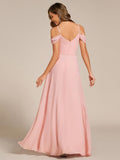 A-Line Spaghetti Strap Empire-Waist V-Neck Pleated Long Bridesmaid Dress
