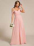 A-Line Spaghetti Strap Empire-Waist V-Neck Pleated Long Bridesmaid Dress