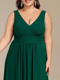 Plus Size A-Line Straps V-Neck Lace-Up Chiffon Bridesmaid Dress