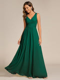 A-Line Pleated V-Neck Straps Sleeveless Chiffon Bridesmaid Dress