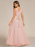 A-Line Pleated V-Neck Straps Sleeveless Chiffon Bridesmaid Dress