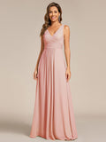 A-Line Pleated V-Neck Straps Sleeveless Chiffon Bridesmaid Dress