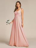 A-Line Pleated V-Neck Straps Sleeveless Chiffon Bridesmaid Dress