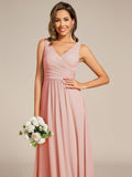 A-Line Pleated V-Neck Straps Sleeveless Chiffon Bridesmaid Dress