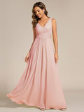 A-Line Pleated V-Neck Straps Sleeveless Chiffon Bridesmaid Dress