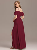 A-Line Off-Shoulder Ruched High Split Chiffon Bridesmaid Dress