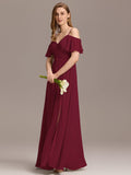 A-Line Off-Shoulder Ruched High Split Chiffon Bridesmaid Dress
