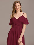 A-Line Off-Shoulder Ruched High Split Chiffon Bridesmaid Dress