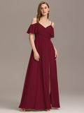 A-Line Off-Shoulder Ruched High Split Chiffon Bridesmaid Dress