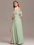 A-Line Off-Shoulder Ruched High Split Chiffon Bridesmaid Dress