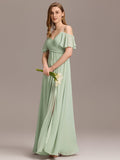 A-Line Off-Shoulder Ruched High Split Chiffon Bridesmaid Dress