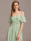 A-Line Off-Shoulder Ruched High Split Chiffon Bridesmaid Dress