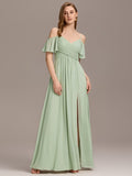 A-Line Off-Shoulder Ruched High Split Chiffon Bridesmaid Dress