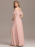 A-Line Off-Shoulder Ruched High Split Chiffon Bridesmaid Dress