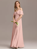 A-Line Off-Shoulder Ruched High Split Chiffon Bridesmaid Dress