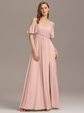 A-Line Off-Shoulder Ruched High Split Chiffon Bridesmaid Dress