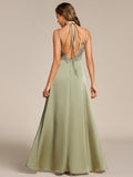 A-Line Empire-Waist Sleeveless Backless Pleated Satin Bridesmaid Dress