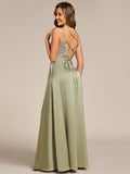 A-Line Empire-Waist Sleeveless Backless Pleated Satin Bridesmaid Dress
