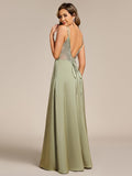 A-Line Empire-Waist Sleeveless Backless Pleated Satin Bridesmaid Dress