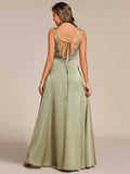 A-Line Empire-Waist Sleeveless Backless Pleated Satin Bridesmaid Dress