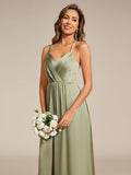 A-Line Empire-Waist Sleeveless Backless Pleated Satin Bridesmaid Dress