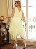 A-Line V-Neck Empire-Waist Sleeveless Midi Chiffon Bridesmaid Dress