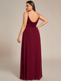 Plus Size V-Neck Backless Sleeveless Chiffon A-Line Dress with Spaghetti Straps