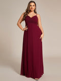 Plus Size V-Neck Backless Sleeveless Chiffon A-Line Dress with Spaghetti Straps