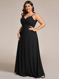 Plus Size V-Neck Backless Sleeveless Chiffon A-Line Dress with Spaghetti Straps