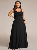 Plus Size V-Neck Backless Sleeveless Chiffon A-Line Dress with Spaghetti Straps