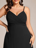 Plus Size V-Neck Backless Sleeveless Chiffon A-Line Dress with Spaghetti Straps