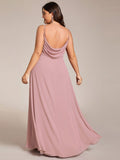 Plus Size V-Neck Backless Sleeveless Chiffon A-Line Dress with Spaghetti Straps