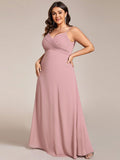 Plus Size V-Neck Backless Sleeveless Chiffon A-Line Dress with Spaghetti Straps